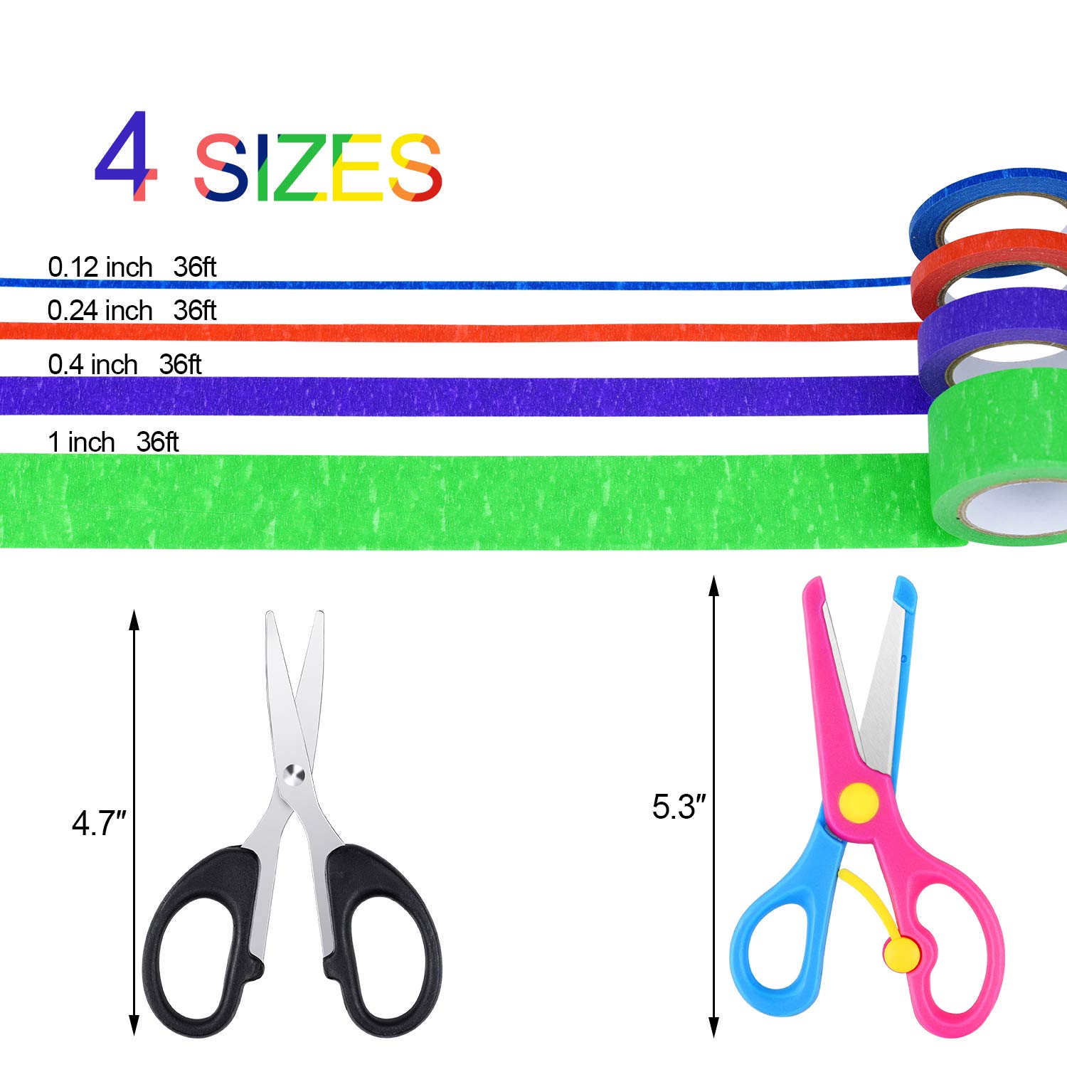 EAONE 28 Rolls Colored Masking Tape Labelling Paper Tapes in 7 Colors & 4 Sizes Arts & Crafts Washi Tape Set for DIY Labeling Coding Decoration Teaching Supplies Classroom Home Office: Industrial & Scientific