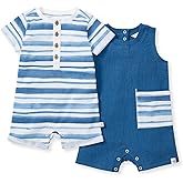 Burt's Bees Baby Baby Boys Rompers, 100% Organic Cotton One-piece Coverall and Layette 2-pack Set