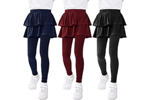 Resinta 3 Pack Girls Leggings School Uniform Pants Ruffle Skirt Pants Warm Leggings with Skirt 4-14 Years