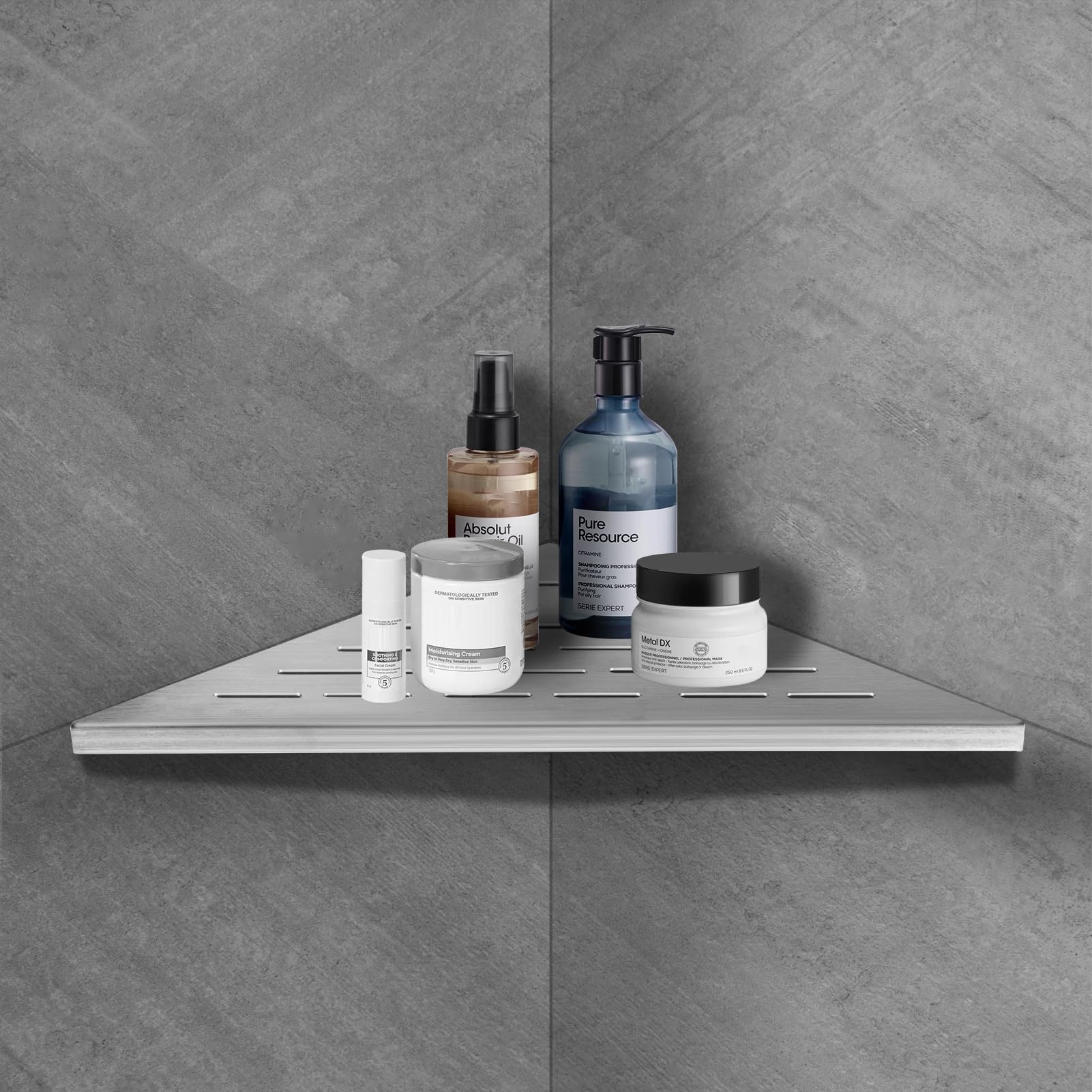 iYueMps Shower Corner Shelf Stainless Steel Corner Shower Caddy Bathroom Corner Shelves Storage Wall Mounted Tiles Recessed for Bathroom, Kitchen,Toilet (Silver-1Pcs)