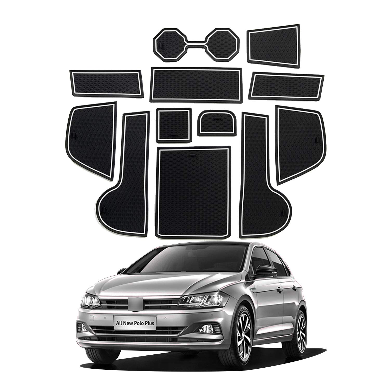 YEE PIN Car Mats Door Slot Pad for Volkswagen POLO MK6 2018-2022 Accessories, Gate Slot Storage Mats, Cup Holder Pad, Rubber Door Groove Mats Anti Slip (White)