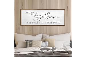TQIANJIANG And So Together They Built A Life They Loved Wall Decor 40”X15” Rustic Master Bedroom Large Wood Framed Sign Above Bed Modern Farmhouse Quotes Couple Wall Art Over Bed Hanging Decoration (Wood)