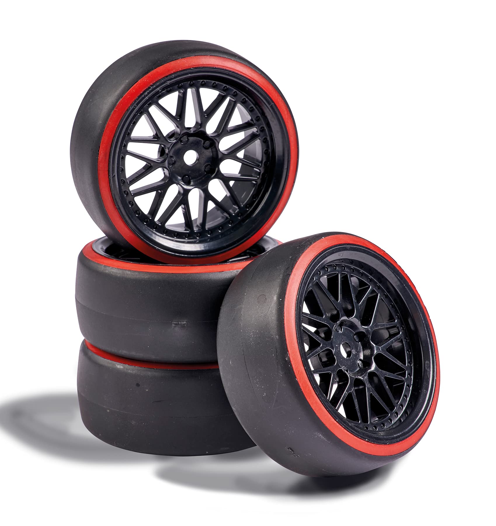 Carson 500900157 1:10 Drift Wheel Set (4) Black/Red Model Building Accessories, Spare Part, Tuning, Tyres, Tyre Set
