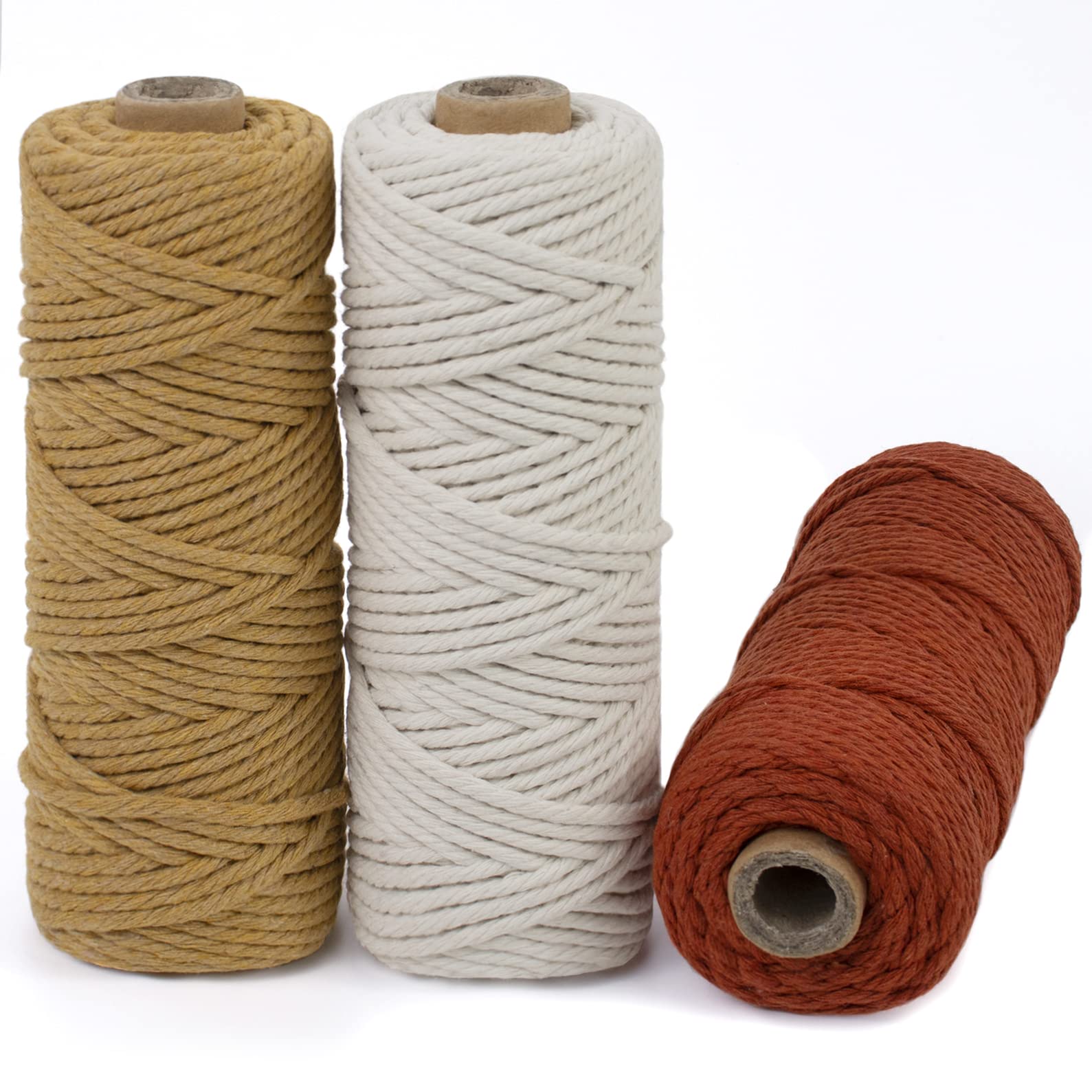 LEREATI Macrame Cord 3mm Set, 150m Thick Macrame Cotton Rope Yarn, 4 Strand Twisted Soft Macrame String for Crafts, Plant Hanger, Wall Hanging, Gift Wrapping, DIY, Home Decoration (3 Color E)