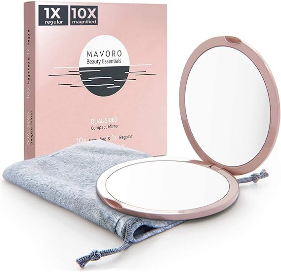 Magnifying Compact Mirror for Purses with 10X Magnification Pink