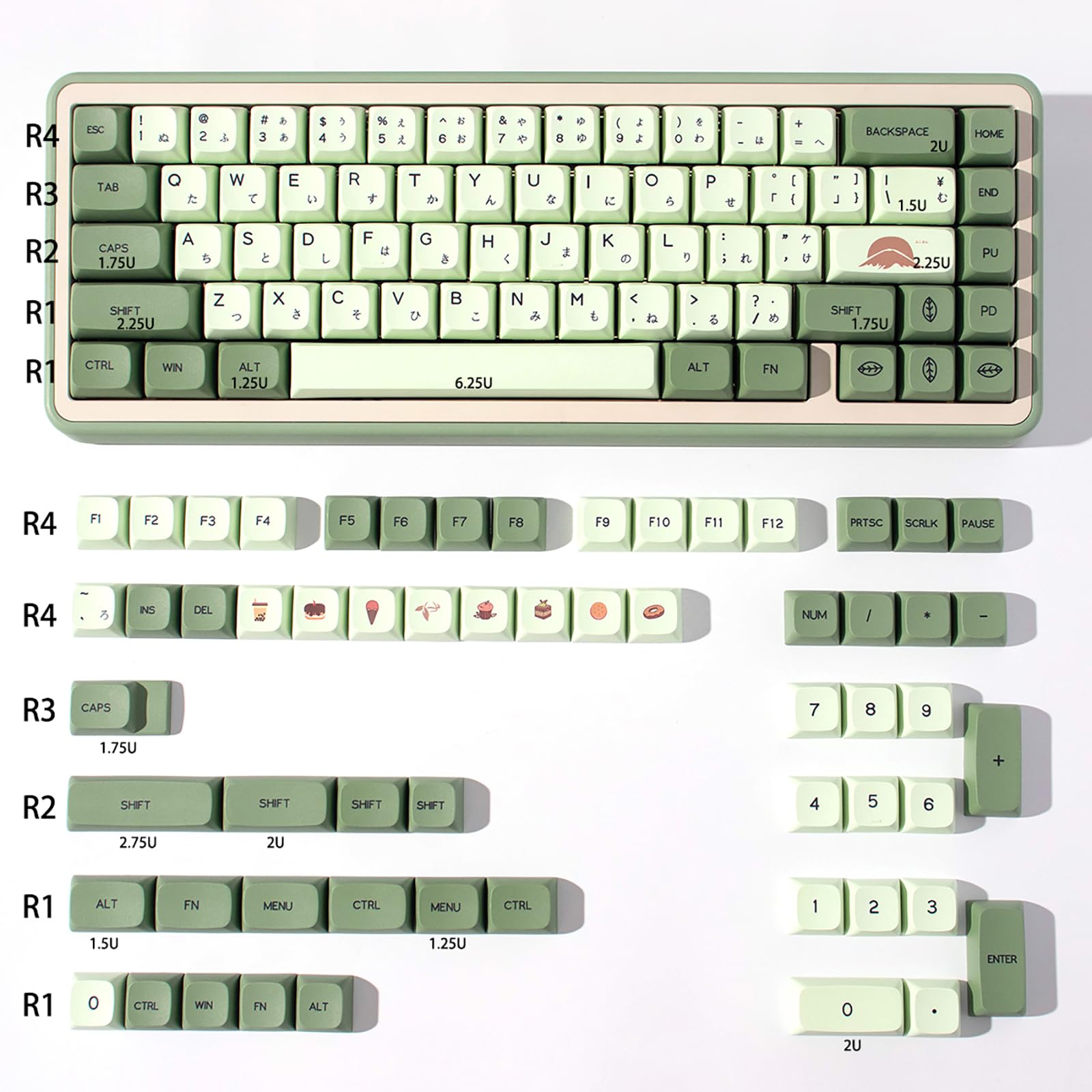 PBT Japanese Keycaps Dye Sub XDA Profile Matcha Keycap Set Fit for 60% 65% 95% Mechanical Keyboard Cherry Mx Switches