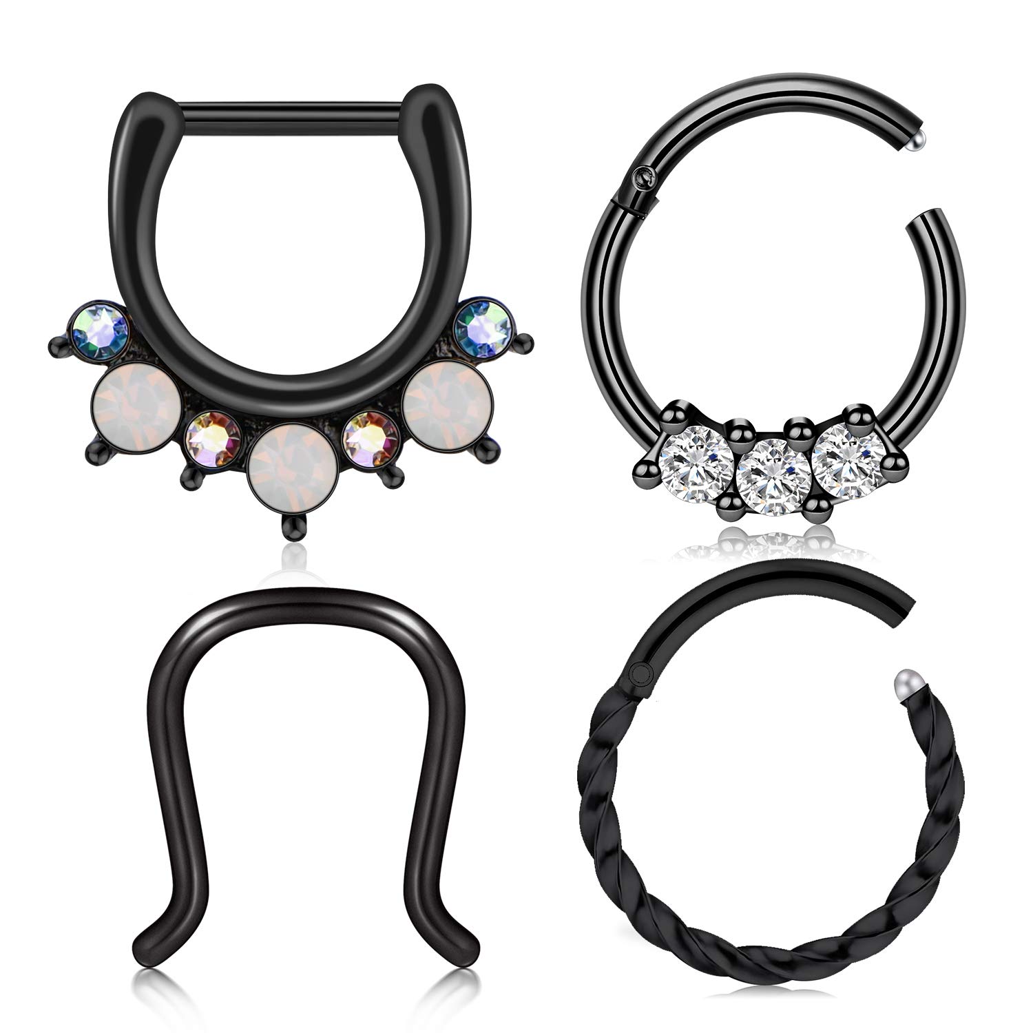 incaton 16G Septum Piercing Jewellery 4PCS Stainless Steel Hinged Clicker Cartilage Tragus Earrings Piercing Jewelry 10mm