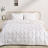 Amazon Basics 3-Piece All-Season Soft Down-Alternative Lightweight Microfiber Comforter Bedding Set, Pinch Pleat Design with Piped Edges, King, Bright White