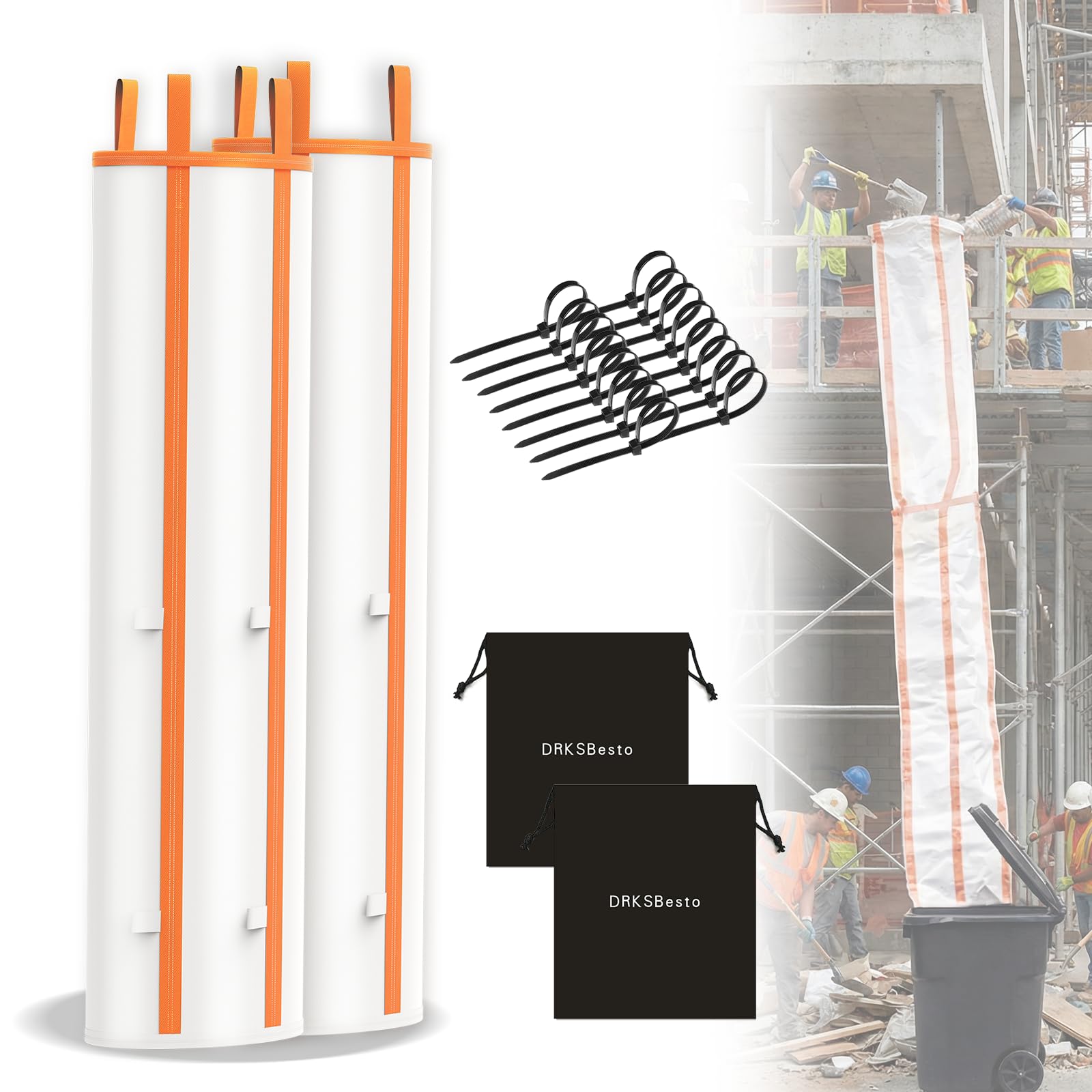 Photo 1 of 2packs 10ft Construction Trash Chute Section – Heavy-Duty, Tear-Resistant Material; Includes 8 Zip Ties (120lb Rated) & Storage Bag; for Construction, Renovation, Remodeling, Household, Laundry