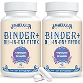 Jagielolia All-In-One Detox Binder Supplement 1500 MG - High Bioavailability, Liver Gut Detox Cleanse with Activated Charcoal, Zeolite & Bentonite Clay for Toxins, Liver, Digestive, 180 Vegan Capsules