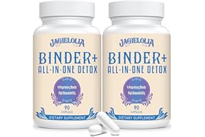 JAGIELOLIA All-In-One Detox Binder Supplement 1500 MG - High Bioavailability, Liver Gut Detox Cleanse with Activated Charcoal, Zeolite & Bentonite Clay for Toxins, Liver, Digestive, 180 Vegan Capsules