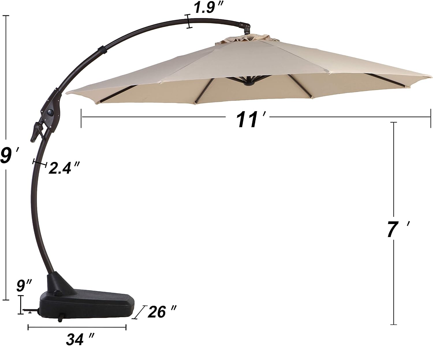 Grand Patio Deluxe Napoli 11 Ft Curvy Aluminum Offset Umbrella Patio Cantilever Umbrella With Base Champagne Amazon Ca Patio Lawn Garden