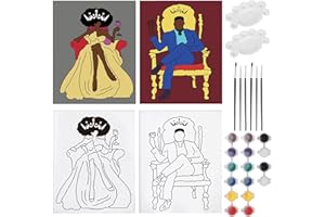 MZJZBN 2 Pack 8x10 sip and Paint Canvas Painting Kit Bundle, Afro King Queen Love Couple Pre Drawn Stretched Kit, Birthday Gift, Adult Sip and