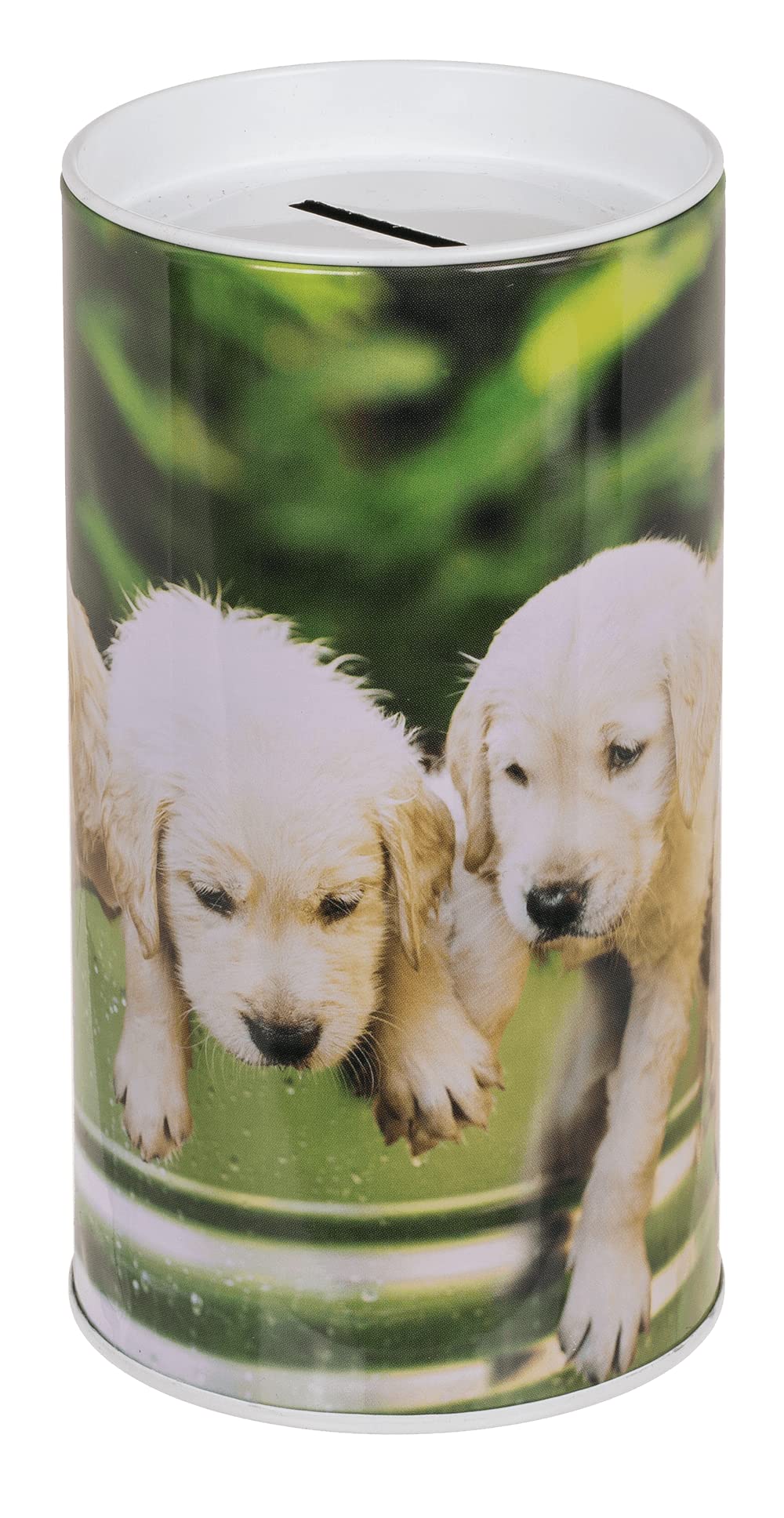 makio Children's Tin Piggy Bank Puppies Dogs and Cats. Original Tin Piggy Banks with Lids. Cheap Tin Piggy Bank for Children That Can Also Be Used as a Pencil Jar.