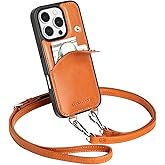 LUCKYCOIN for iPhone 16 Pro Crossbody Wallet Purse Phone Case, Genuine Leather Phone Case for Women,for iPhone Purses with Expandable Card Holder & Adjustable Removable Crossbody Strap - Brown