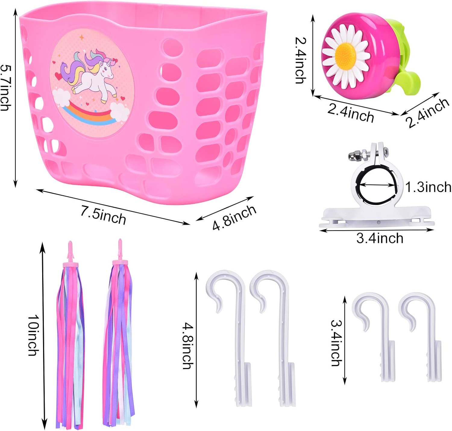 Aliyaduo Kid's Bike Basket, Pink Cute Unicorn Pattern Bicycle Front Handlebar Basket for Kid Girls, Bicycle Basket with Bell and Streamers : Sports & Outdoors