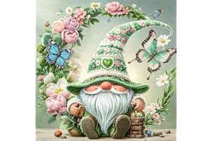 Canrichshop 5D Gnome Diamond Painting Kits for Adults,Full Moon Flowers Paint by Diamonds for Beginners,Round Drill Diamond Paintings Dots,Diamond Art for Adults Wall Decor 14x14inch