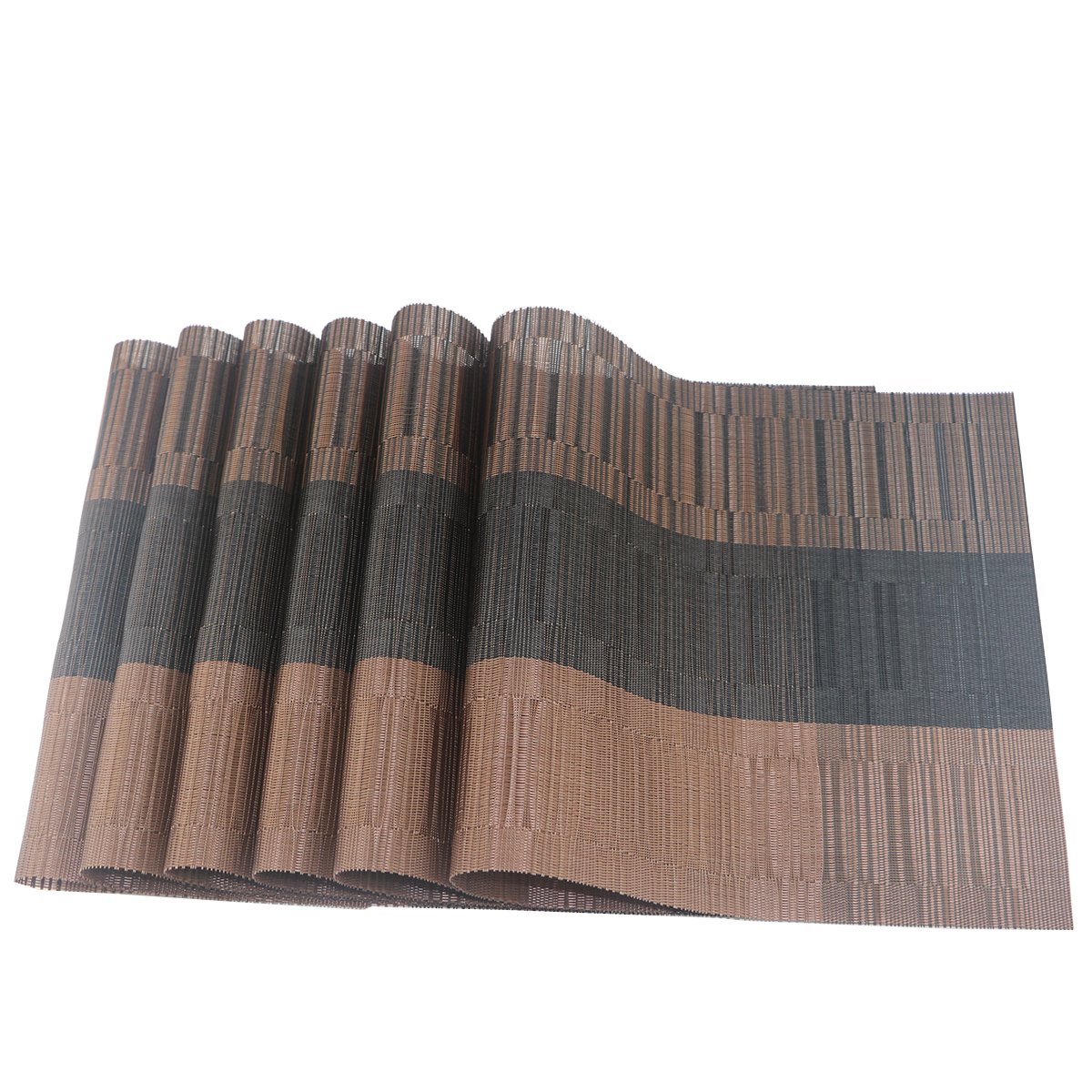 Brown Placemats for Dining Table,Set of 6 Woven Vinyl Washable