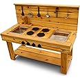 Noble Toys XL Cedar Outdoor Mud Kitchen Centered with Backsplash and Stovetop for Toddlers Kids | Pretend Play Table | Sensory Table | Outside Playset | Real Wooden Kitchens | Preschool Equipment