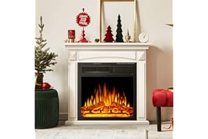 Xbeauty 27" Electric Fireplace Mantel Wood Surround Firebox Freestanding Corner Fireplace Heater Infrared Quartz Heater Adjustable Led Flame, Remote Control, 750W-1501W, White