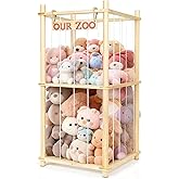 EULXSUD Stuffed Animal Storage - Tall Natural Pine Wood Stuffed Animal Zoo Storage with Elastic Cords, Space-Saving Plushie Playhouse for Nursery, Playroom, Kids Bedroom
