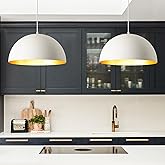 16” Large Dome Pendant Light Fixtures, White and Gold Hemispheric Pendant Lights Kitchen Island, Modern Adjustable Hanging Ce