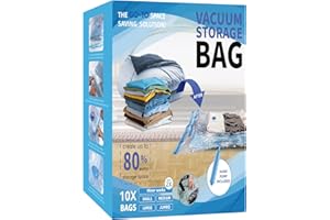 10 Pack Vacuum Storage Bags, Space Saver Bags with Hand Pump, Vacuum Seal Bags for Clothing, organization and storage Comfort