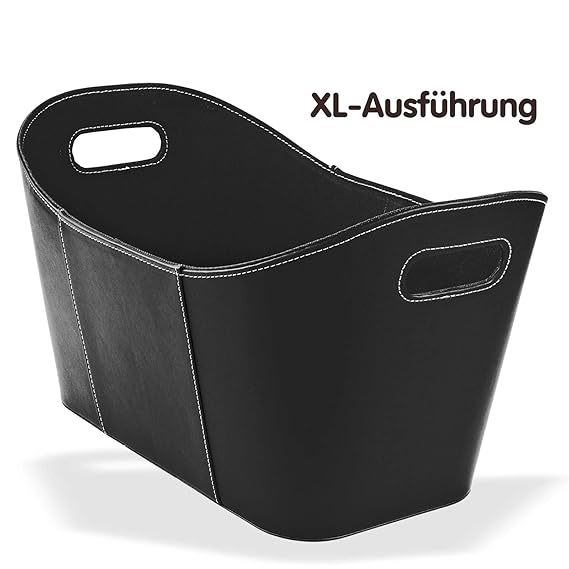 Holzkorb - Brennholzkorb - Kaminholzkorb - Kaminholztasche aus hochwertigem Kunstleder in Schwarz und Braun 53 x 35 x 31 cm (