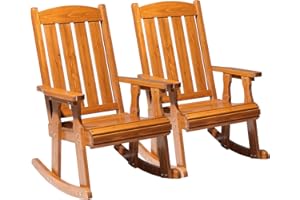 VINGLI Outdoor Rocking Chair Set of 2, Heavy Duty 600 LBS Wooden Rocking Chair with Comfortable Backrest, Weatherproof Rocker with Ergonomic Design, Suit for Patio, Garden, Yard, Teak