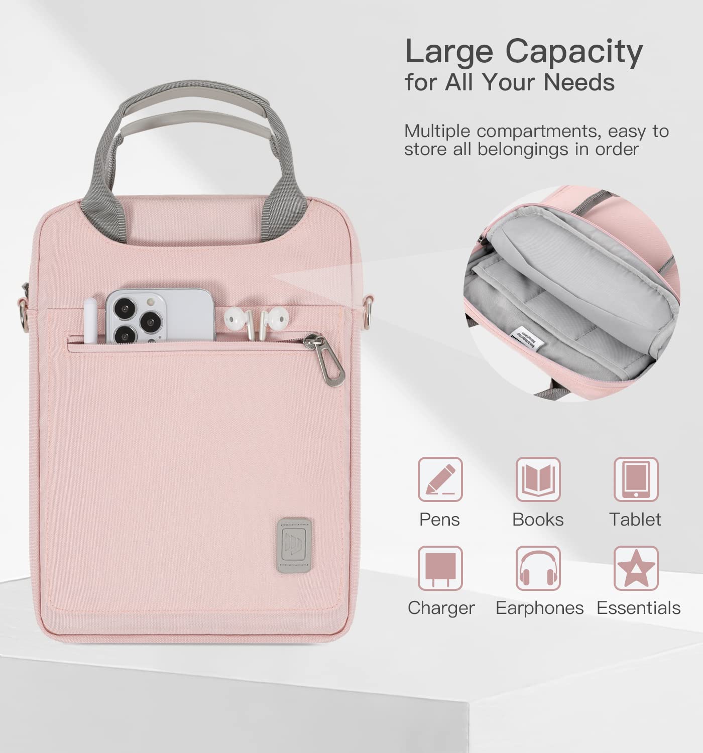 9-11 Inch Tablet Sleeve Carrying Bag for iPad Pro 11 2022-2018, iPad Air 5th/4th 10.9, iPad 10.2 9th/8th/7th, iPad 10th Gen 10.9, Galaxy Tab A8/S8/S6 Lite, with Shoulder Strap & Pockets, Pink