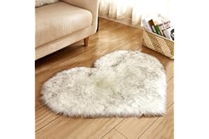 ZuTKekon Faux Fur Sheepskin Heart Shaped Area Rugs, 16"x20" Luxurious Wool Love Floor Carpets Bathroom Non-Slip Mat for Home Decor Nursery Living Room Bedroom Pet Kids and Baby Room (White Grey)