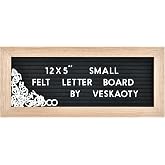 Veskaoty Small Felt Letter Board with 374 Letters, 12 x 5 inch, Black | Mini changeable message board with wooden frame, wall mount, numbers, symbols, for milestone photography, decor, signs