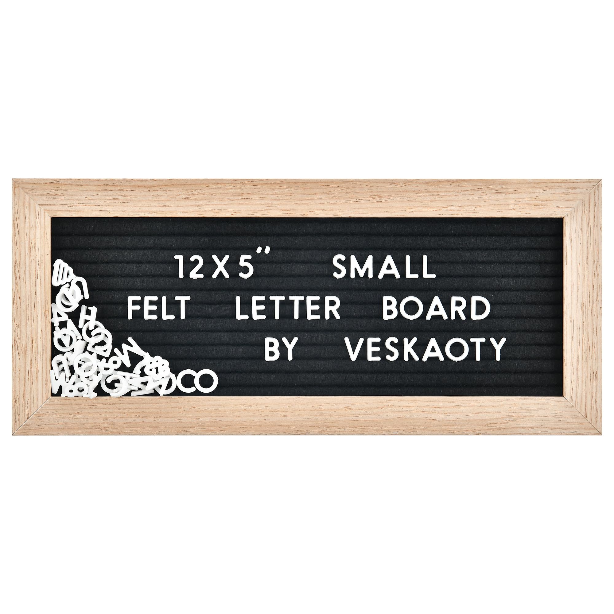 Photo 1 of Small Felt Letter Board with 374 Letters, Numbers & Symbols - 12 x 5 inch Mini Changeable Message Board with Wooden Frame Wall Mount Hook (Black)