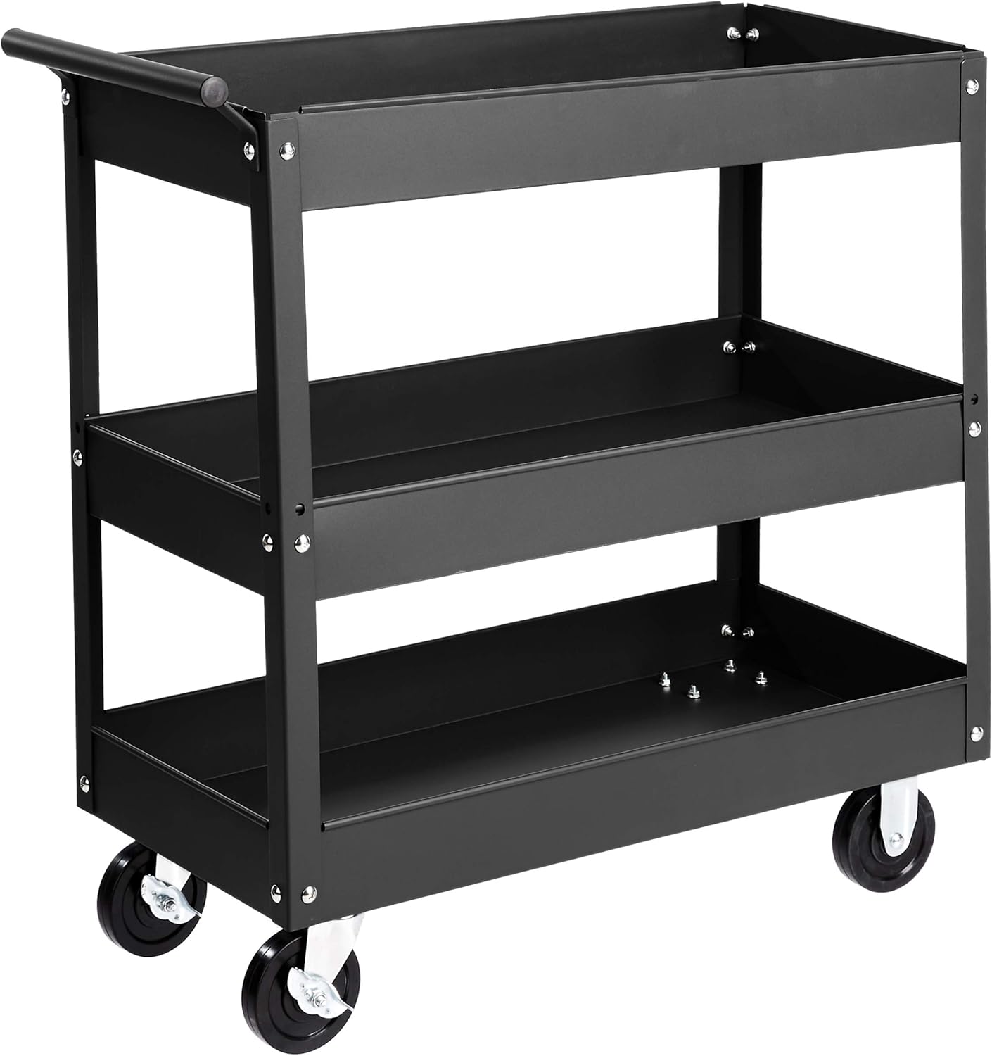 AmazonBasics Steel 3-Shelf Multipurpose Tub Utility/Supply Cart with 550-Pound capacity - Black