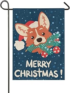 ALAZA Merry Christmas Cute Corgi Dog Burlap Garden Flag Home Banners, Double Sided Welcome Farmhouse Outdoor Yard Decorative Flag 12 x 18 inch