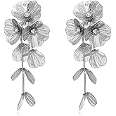 DEYOUM Flower Earrings for Women Trendy Chunky Long Tassel Exaggerate Gold Plated Flower Floral Petal Dangle Earrings Vacation Summer Wedding Prom Jewelry Gifts