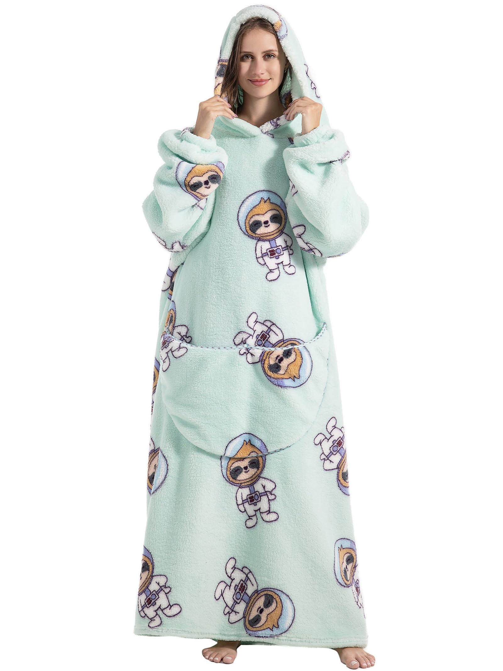 JOREAY Extra Long Blanket Hoodies for Women Men, Oversized Snuggle Fleece Wearable Fluffy Blanket, Giant Hooded Sweatshirts for Teen and Adult
