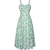 Belle Poque Sun Dresses for Women Spring Summer Floral Midi Flowy Spaghetti Ruffle Wedding Guest Tea Party Dress