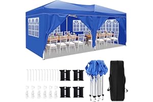 Rovibek 10x20 Pop Up Canopy with Sidewalls Tents for Parties Outdoor Backyard Party Tent Carport Canopy, with Sandbags, Storage Bag, Blue