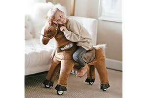 WondeRides Kids Ride on Rocking Brown Horse Toy Pony Cycle (Medium Size 4, 36 Inch Height) Riding Horse Plush Walking Animal Giddy up Mechanical for Toddlers 4 to 9, No Battery or Electricity.