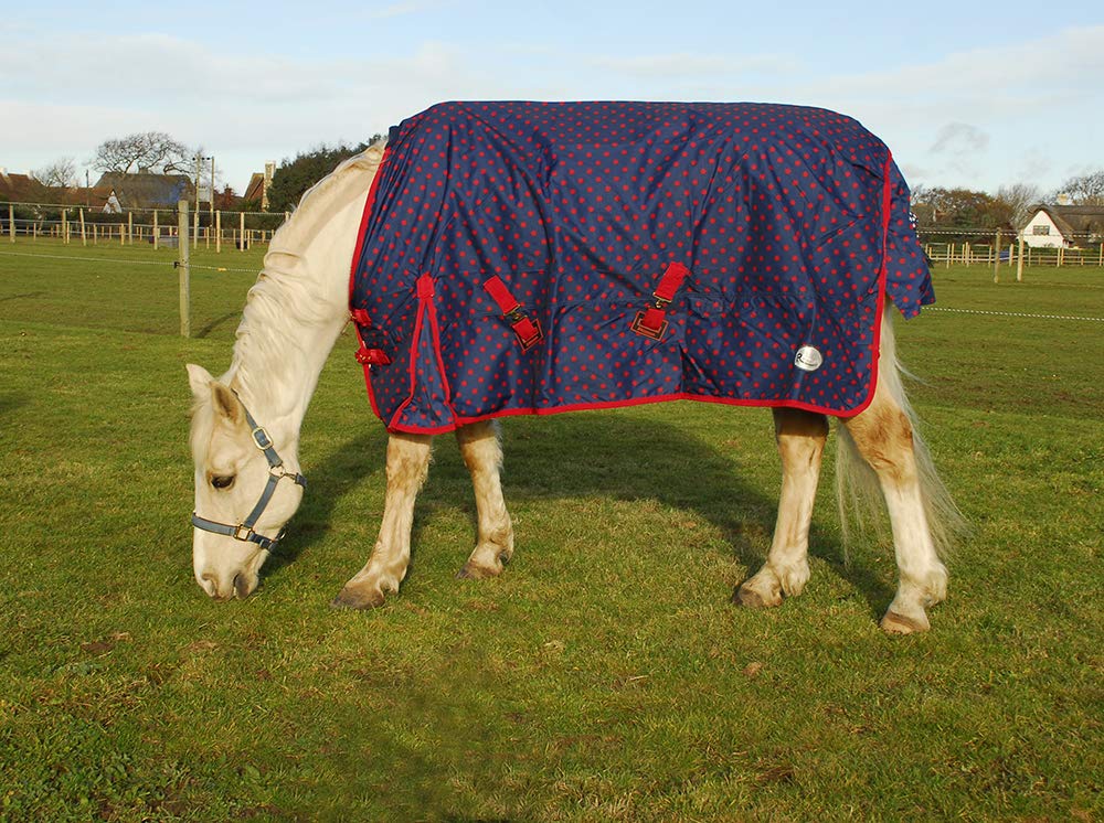 Rhinegold 0 Rhinegold Dottie Torrent Rug-lightweight No Fill Outdoor rug, Navy/Red Spot, 6 9 UK