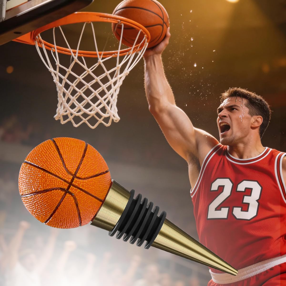 LULLEA Basketball-Weinverschluss, Lustige Basketball-Geschenke für Männer, Papa & Fans | Origineller Basketball-Champagner-Verschluss mit Geschenkbeutel, Perfekt für Geburtstag, Vatertag 4