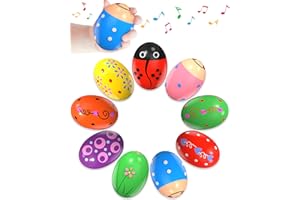 YETONAMR 9 Pack Wooden Percussion Musical Shaker Prefilled Easter Eggs with Toys Inside Filled, Toddlers Easter Basket Stuffers Egg Fillers Montessori Toys Gifts for Kids Boys Girls Babies