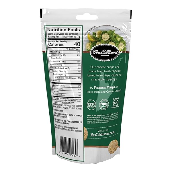 MRS. CUBBISON’S FLAVOR 100 REAL KETO FRIENDLY GREAT FOR SNACKING AND SALAD TOPPER, PARMESAN CHEESE CRISPS, 1.98 OUNCE