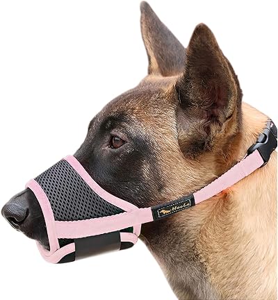 HEELE Dog Muzzle Breathable Mesh Nylon Adjustable Pink L