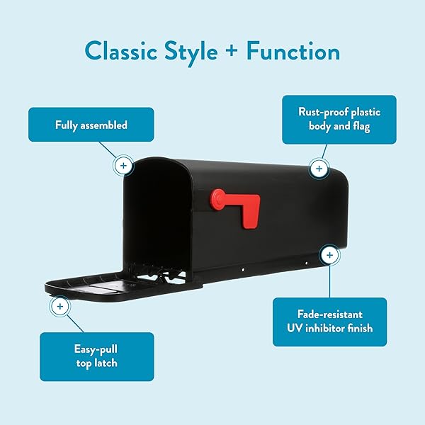 ARCHITECTURAL MAILBOXES PARSONS MEDIUM CAPACITY, PLASTIC POST MOUNT MAILBOX, BLACK