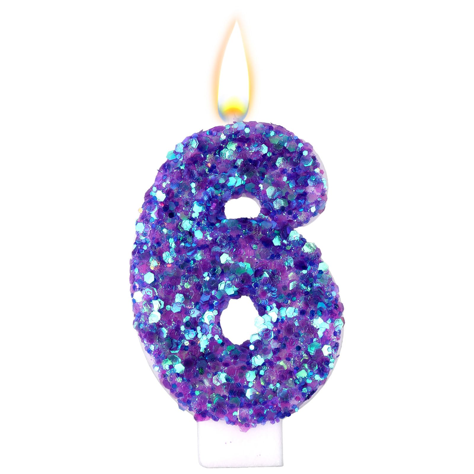 Purple Number Birthday Candles, Purple Sequins Birthday Number Candles Shimmery Cake Topper Romantic Cake Decoration for Anniversary Wedding Party Celebration Supplies (6)