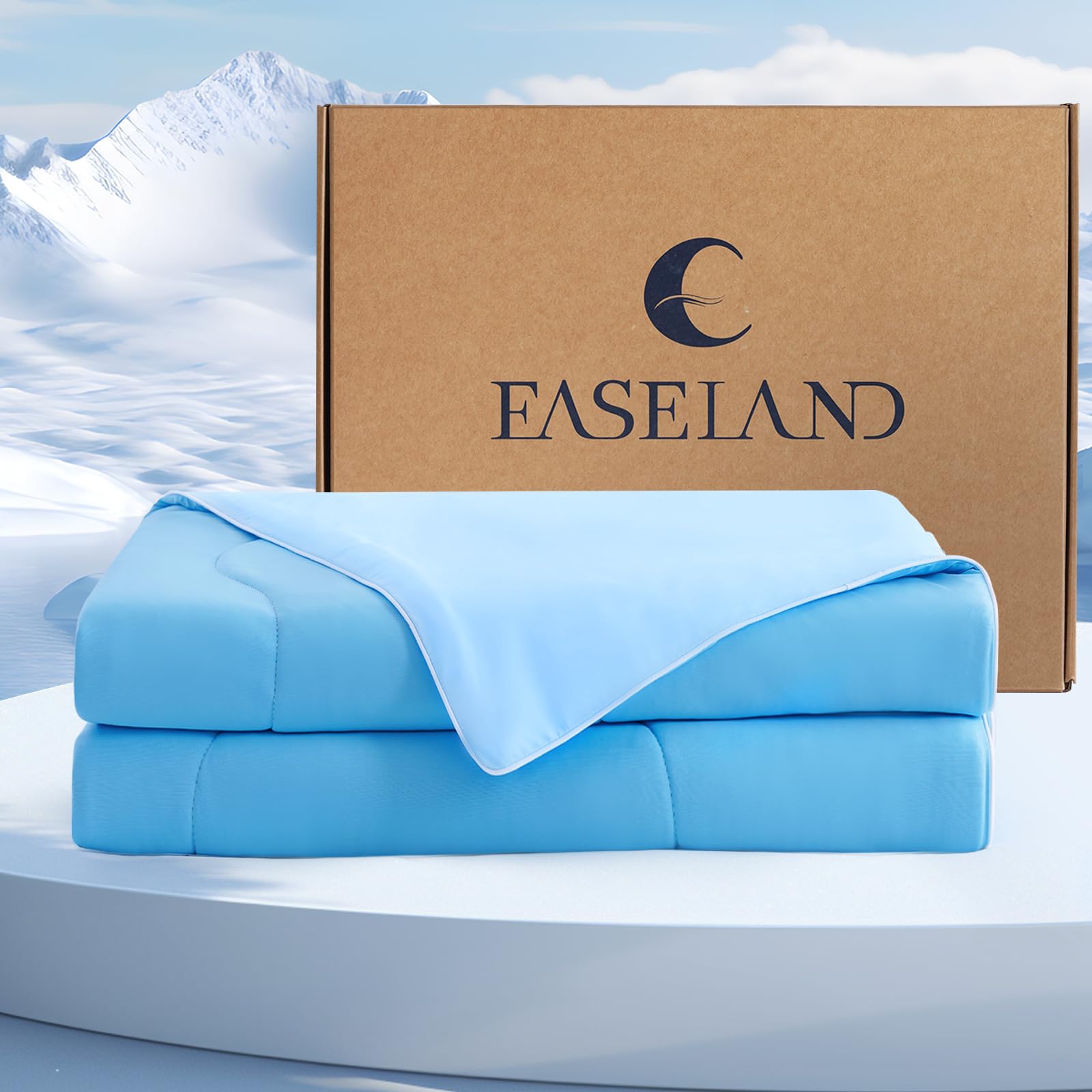 Photo 1 of EASELAND Lyocell Cooling Comforter King Size, Cooling Blanket for Hot Sleepers, All-Season Double-Sided Quilt Stretch Fabric, Q-Max>0.45, Breath Ice Blanket, Soft Lightweight, Blue (90"×108")