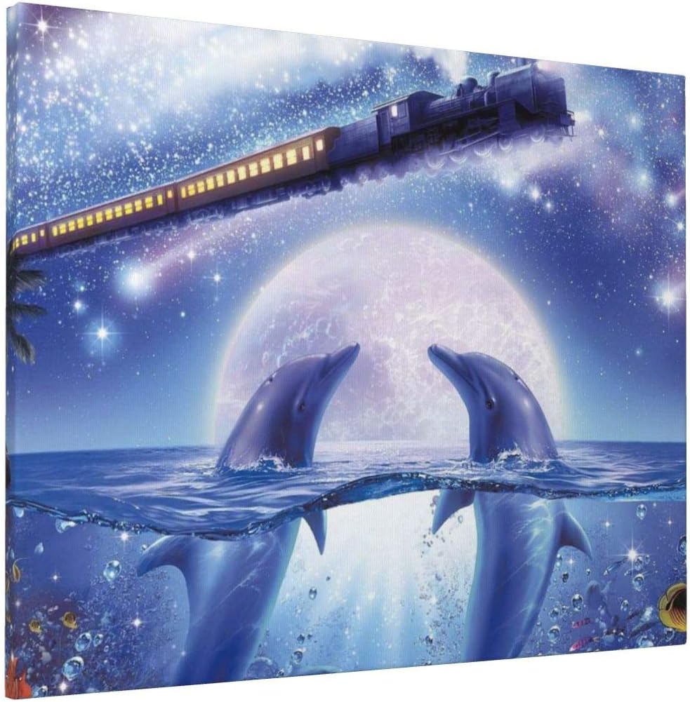 Amazon Co Jp 瑞穂創造株式 イルカ 電車 星空 熱帯魚 アートパネル ポスター インテリア アート ボード キャンバス 絵画 装飾画 壁絵 壁掛け おしゃれ 壁飾り 部屋飾り 玄関に飾る 木枠セット 40 50cm ホーム キッチン