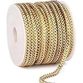 16.5 FT Gold Wheat Chains Bulk, 2.5 mm 18K Gold PVD Plated 304 Stainless Steel Diamond Cut Foxtail Chains Square Franco Chain Roll Spool for Jewelry Making